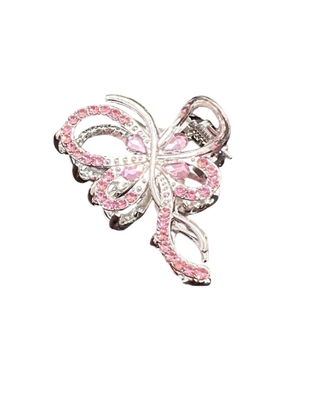Pink Crystal Butterfly Hair Clip - Sparkling Silver Accent FINAL PRICE DROP
